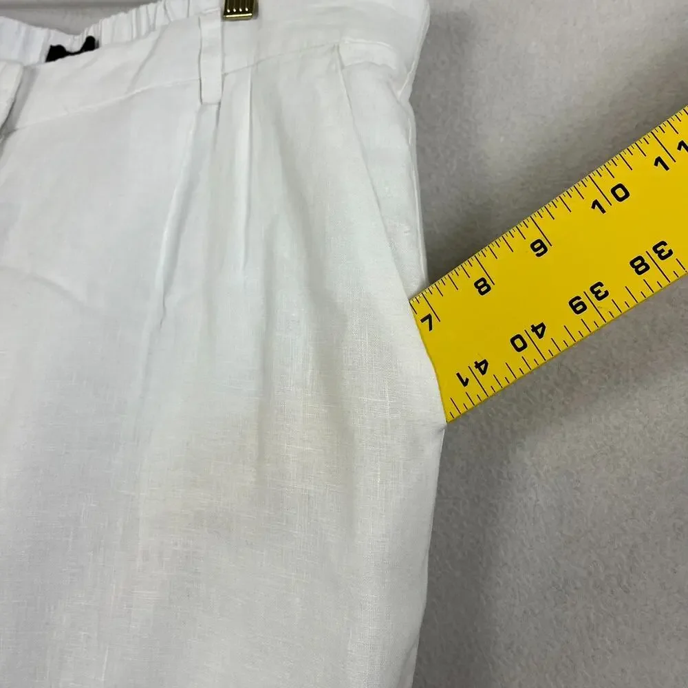 Quince European Linen Luxe Pleated White Trouser Pants Women's Size Medium